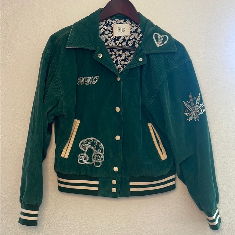BDG Green Varsity Jacket with Embroidered Details